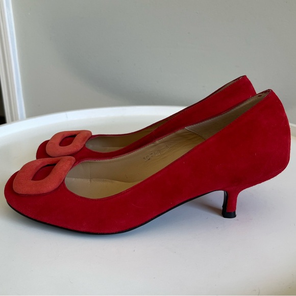 AUTHOR Spain Leather Suede Red Kitten Heel Shoes EU 37/US 6-6.5 - Picture 2 of 13